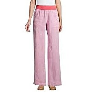 Lands' End Women's Heathered Pink Linen Wide Leg Mid Rise Casual Pants Size 6‎